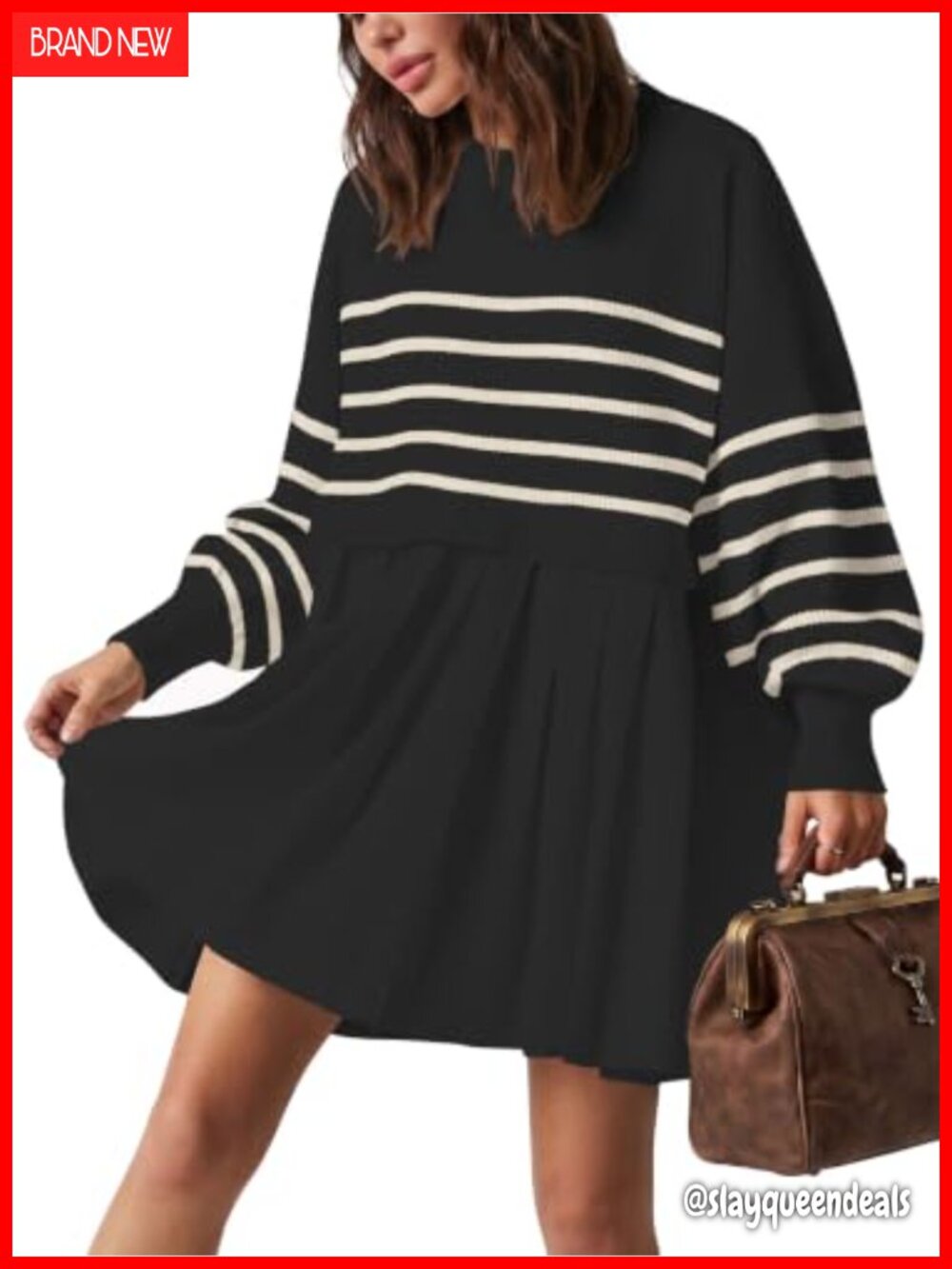 Womens Oversized Sweater Dress Striped Mini Pullover Long Sleeve